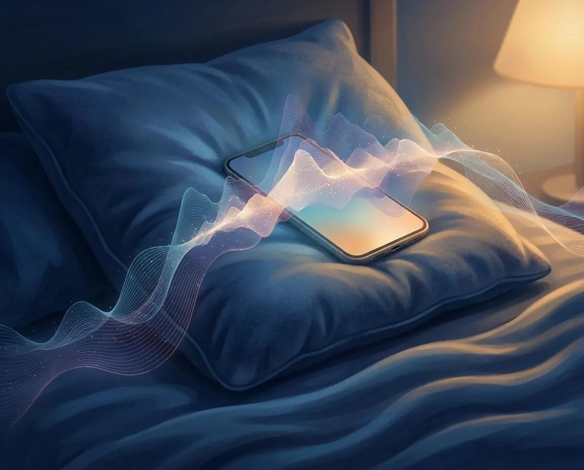 Phone on a pillow weaving a calming soundwave
