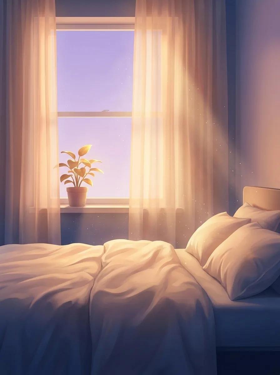 Morning light filling a restful bedroom